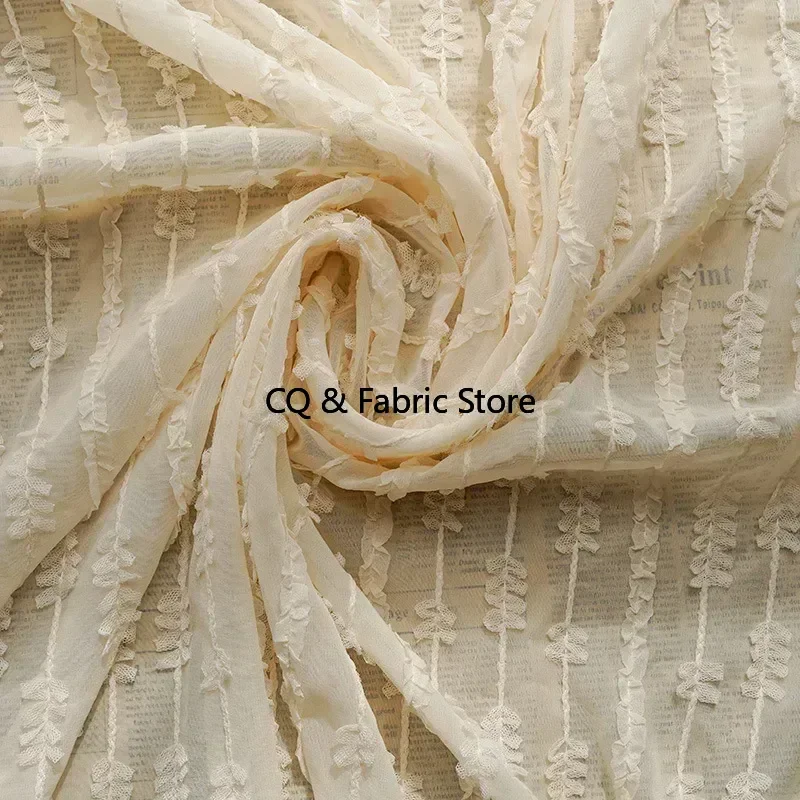 Floral Striped Jacquard Embroidered Chiffon Fabric For Dress Clothing Skirt By the meter