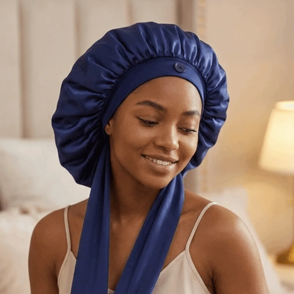 Silky Satin Satin Long Dreadlock Sleep Bonnet Adjustable Long Tail Long Hair Bonnets for Sleeping Lightweight Bathing Hat