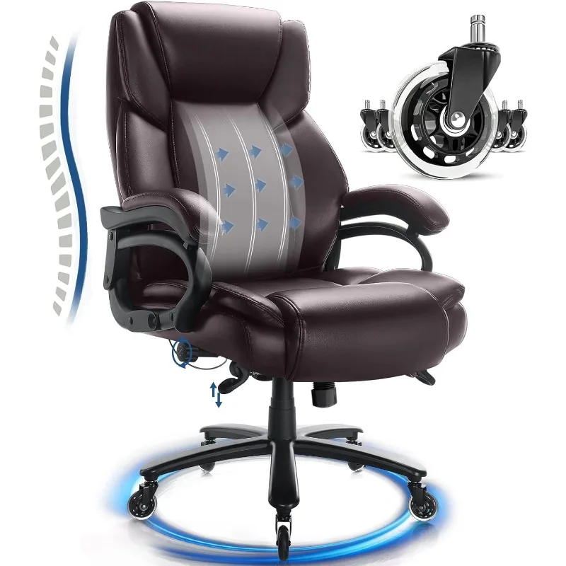 

Big and Tall Office Chair 500lbs, Adjustable Lumbar Support Executive Office Chair with High Back, Ergonomic Heavy Duty Office