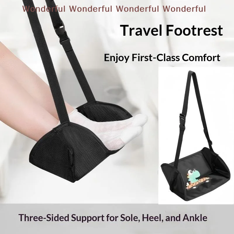 Portable Car Travel Footrest Hammock with Adjustable 4 Level Height for Plane Train Comfortable Foot Pad for Long Journey