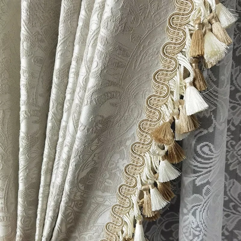 

Luxury French Retro Cream Style Large Customized Curtains for Living Dining Room Bedroom Three-dimensional Relief Shading Villa