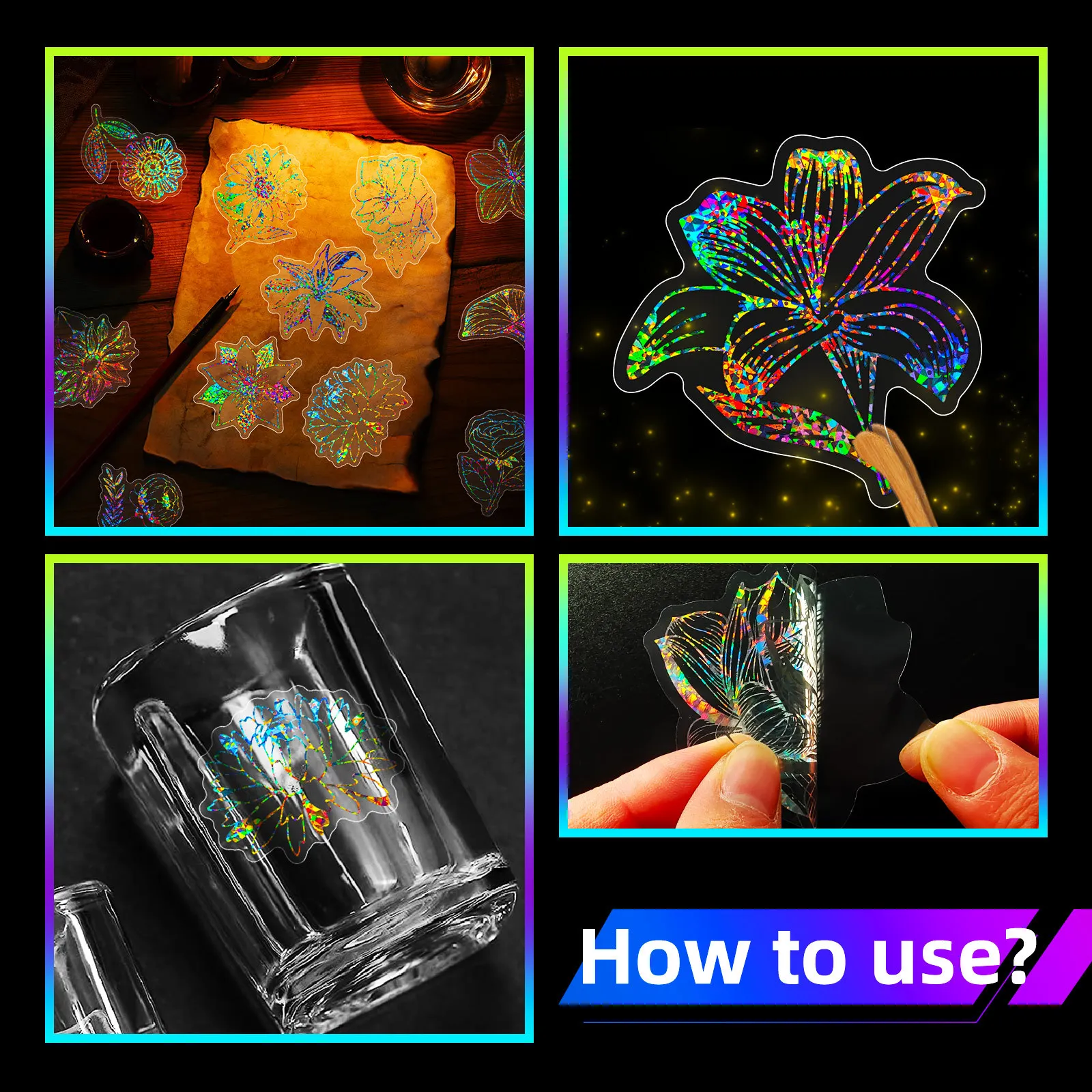 50Pcs Transparent Laser Hot silver flowers Sticker Holographic Graffiti Stickers for DIY Luggage Laptop phone