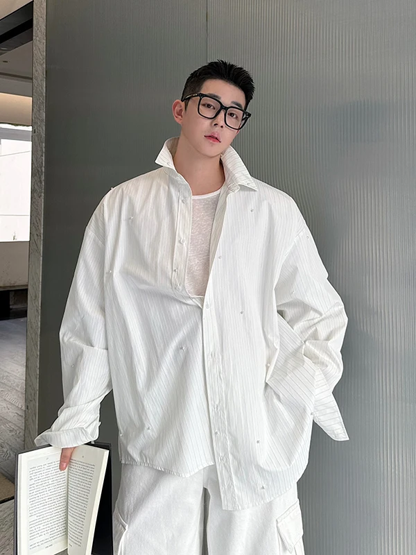 

Loose Fit Pearl Embellied Boyfriend irt Youthful Sle Sun Protection Long Sve Casual irt Versatile Draped Sensation