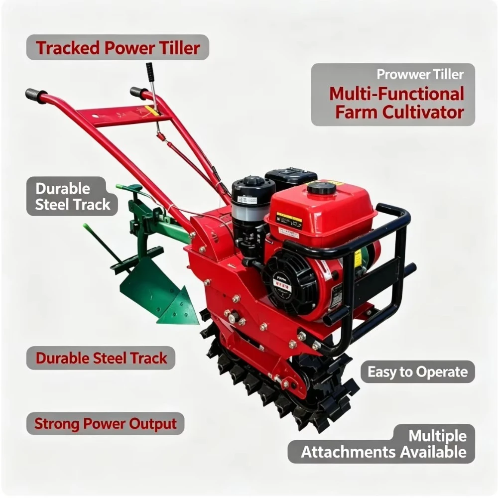 Single Chain Track Micro Power Tiller Farm Ploughing Machine with Flip Plow Agricultural Cultivator