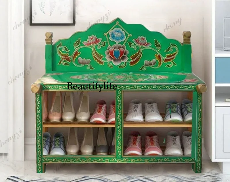 A178   Shoe changing cabinet Household multi-functional simple shoe changing stool Painted shoe rack Sitting storage cabinet