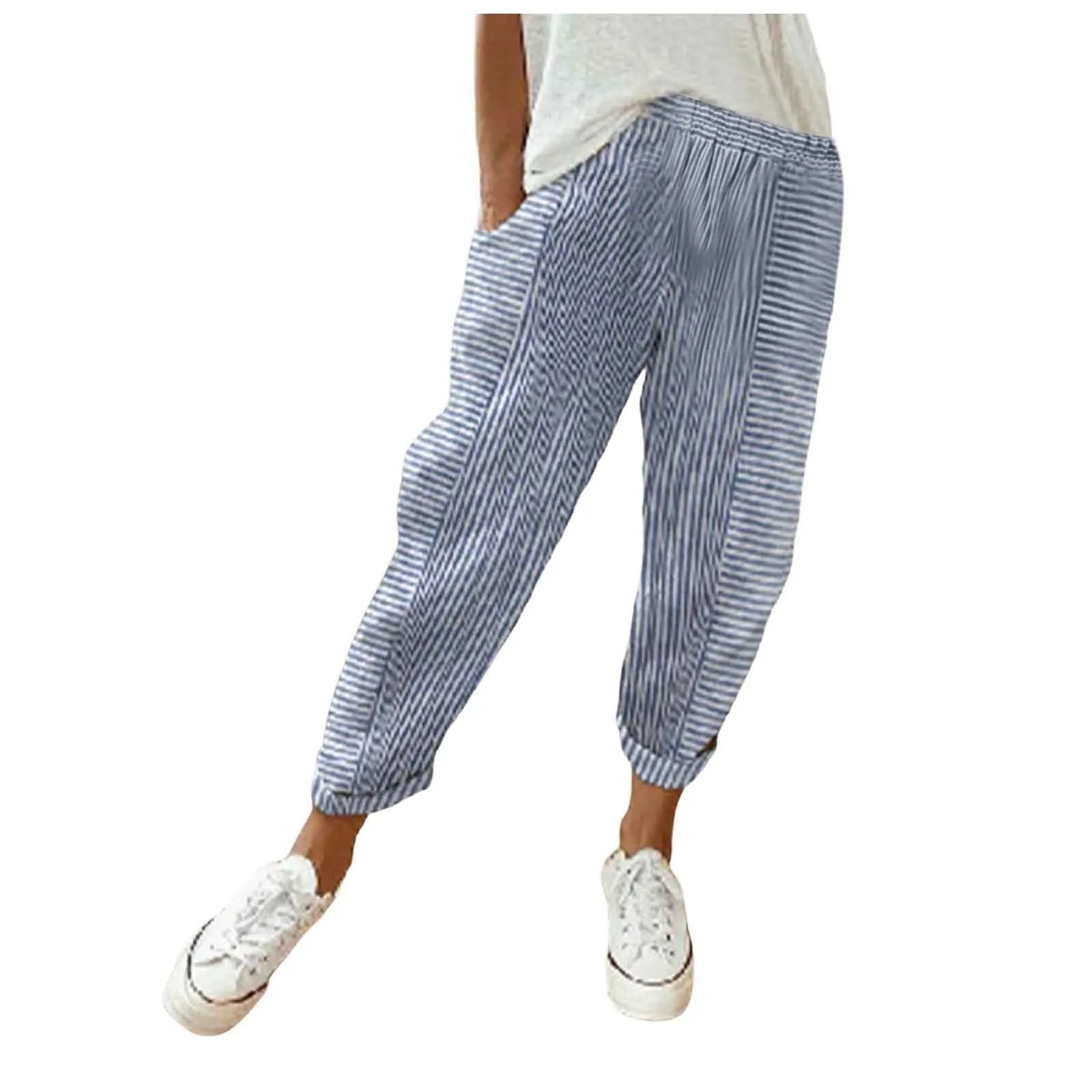 Summer Women\'s Pants 2024 Fashion Versatile Comfortable Casual New Female Jacquard Stripe Flat Panel Design Loose Trousers