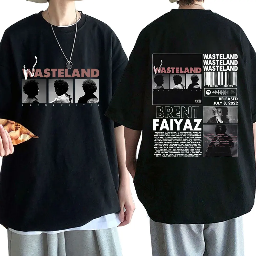 Rapper Brent Faiyaz Music Album Wasteland Print T-shirt Men's Hip Hop Vintage Gothic Oversized Short Sleeve T-shirts Streetwear