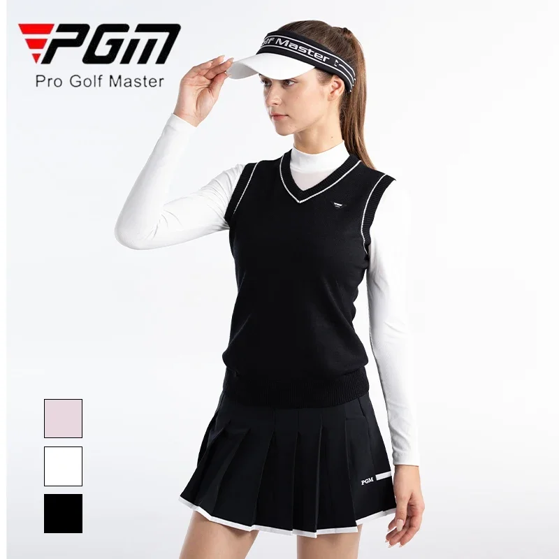 

PGM Ladies Slim Sleeveless Golf Shirt Women V-neck Knitted Golf Vest Ladies Keep Warm Elastic Sport Waistcoats Casual Clothing