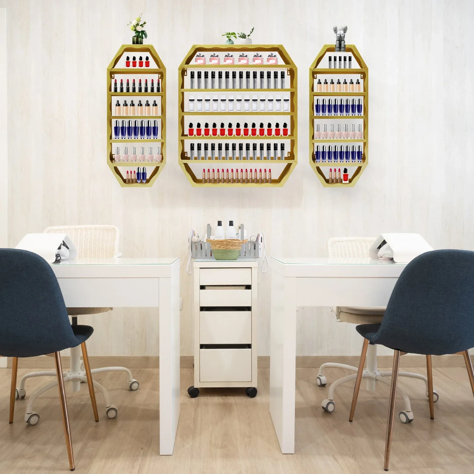 

3 шт. золотой настенный органайзер для лака для ногтей, восьмиугольная стойка для демонстрации лака для ногтей, железный держатель для лака для ногтей, настенное хранение