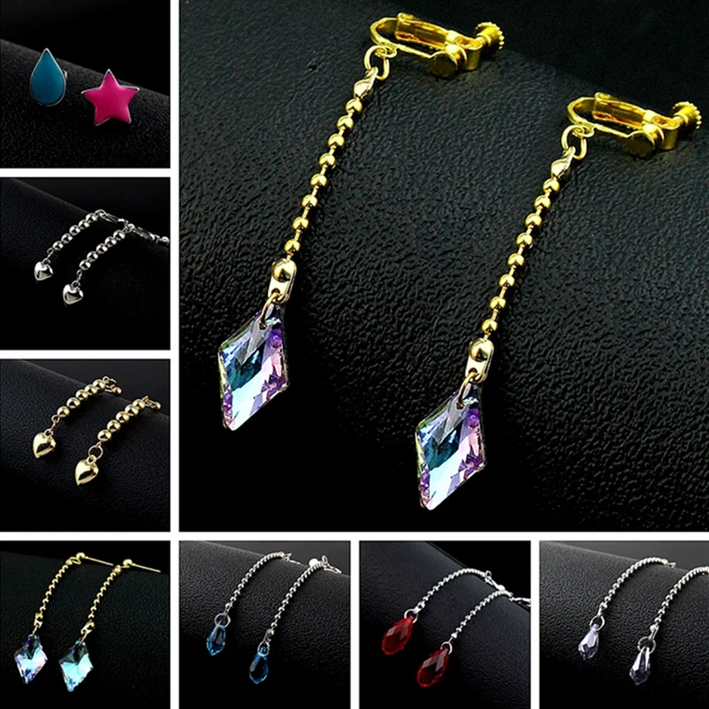 Anime Hunter X Hunter Clip Earrings for Women Men Red Water Drop Chains Stud Kurapika Kurta Cosplay Earrings Jewelry Gift