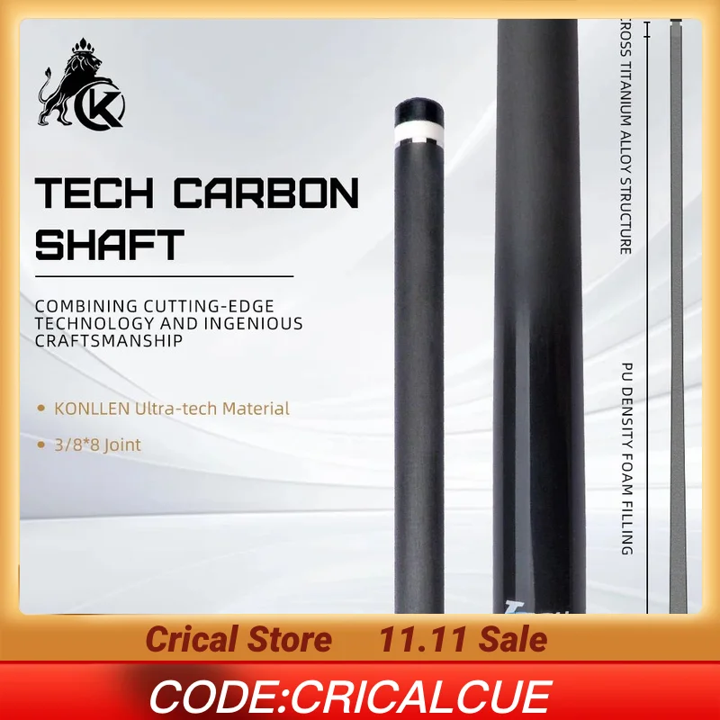 

Konllen professional carbon fiber shaft with 11.8mm tip 3/8*8 Joint pool cue for Billiard cue stick