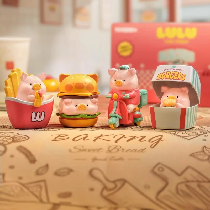 

52TOYS LuLu Pig Модель слепая коробка Мультфильм Бургер Картофель фри Ручная фигурка Анимационная серия Кукла Детская игрушка Подарок на день рождения Кукла