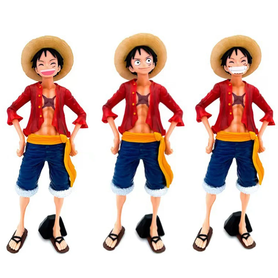 NOWY 28cm One Piece Anime rysunek pewny Smiley Luffy trzy formy twarz zmieniająca się lalka figurka Model zabawki zestawy