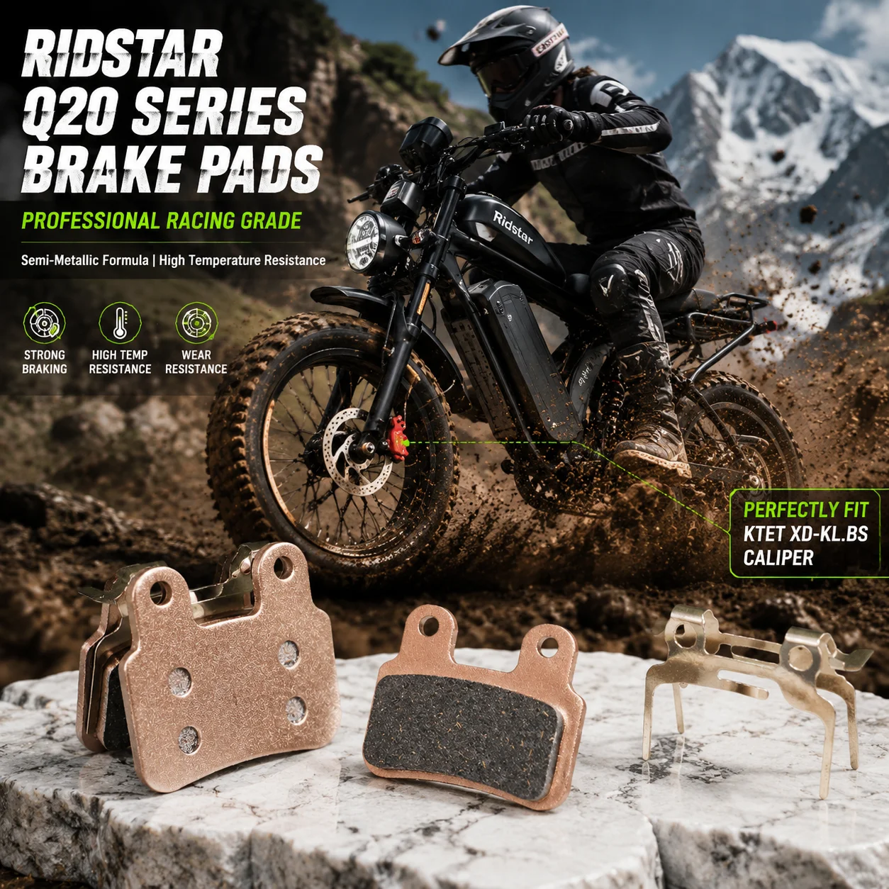 Ridstar Q20 Brake Pads Semi-Metallic Strong Grip for Q20 Pro H26 Pro YVY K20 Pro C20 Max KTET