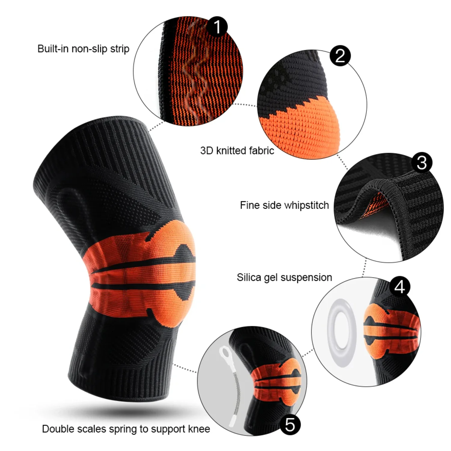 دعامة دعم الركبة المرنة العالية، وسادات الركبة للياقة البدنية والجري وركوب الدراجات، حماية الركبة الرضفة، حماية رياضية محبوكة #5