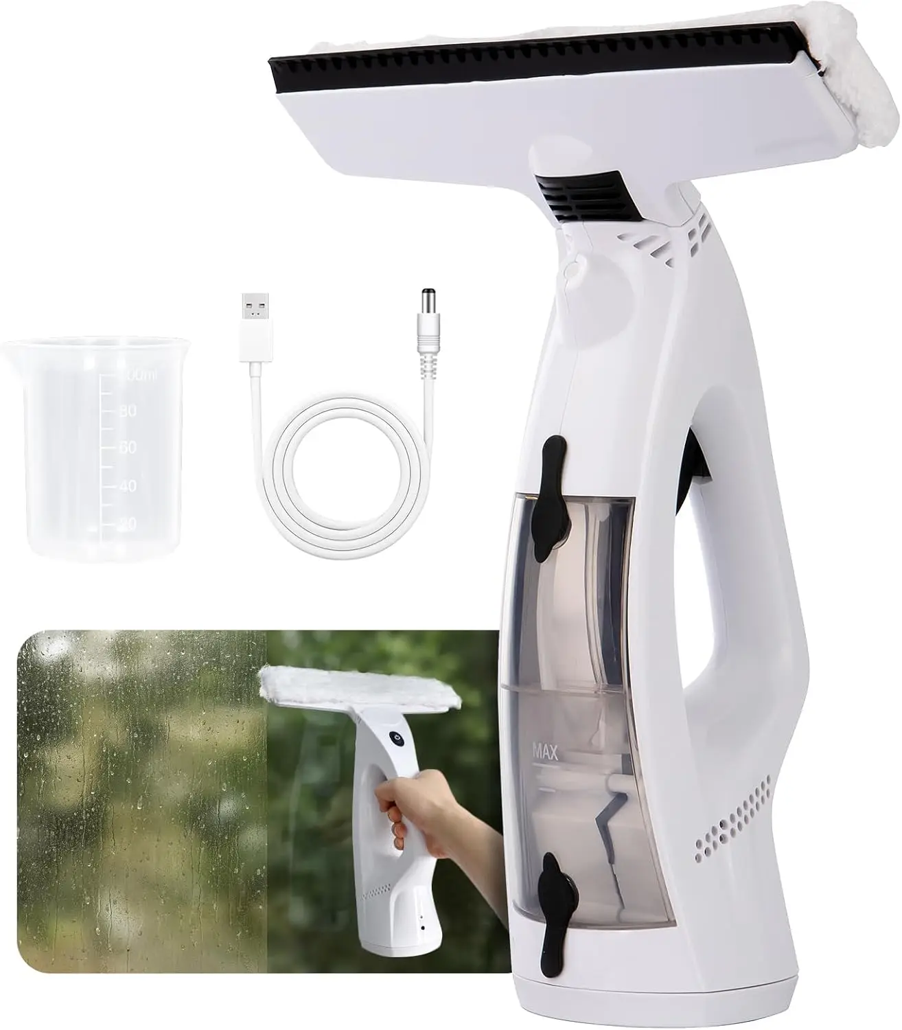 

Window Vacuum Cleaner, 3-in-1 Electric Window Vacuum Squeegee with 10in Blade, 2000mAh Battery, 190ml Tank, Strong Cleaning
