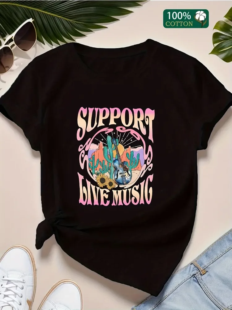 

Женская футболка с графическим рисунком Heavy Music Band, поддержка живой музыки, дизайн с надписью и виниловой пластиной, повседневная футболка с круглым вырезом и короткими рукавами