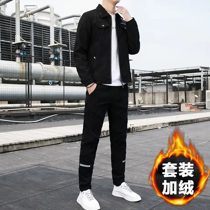 Corduroy Autumn and Winter Clothes Men's Suit Men's Casual Outdoor Jacket Korean Version Slim Young Men's Two-piece Set