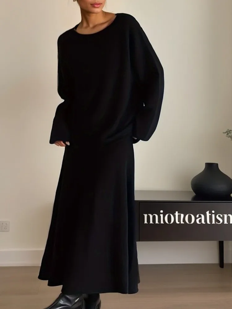 oulder Bared Knitted Sweater And f Skirt Set Women's Faion Ensemble Polyester Fabric Autumn Collection 2023