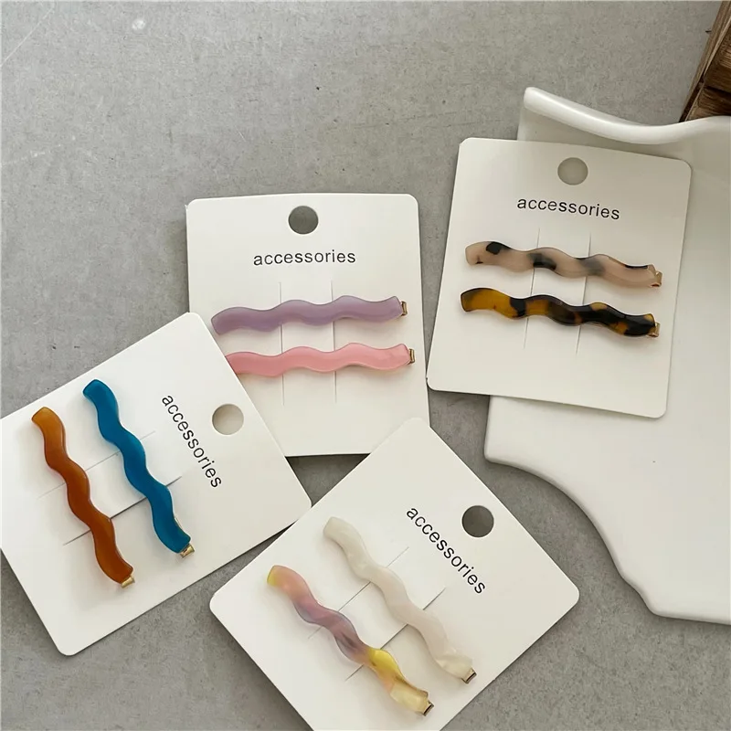 

1pair Fashion Korean Acetic Acid Hair Clip Thin Wavy Shape Acrylic Barrette Simple Solid Color Side Hair Clip Women New Hairpin