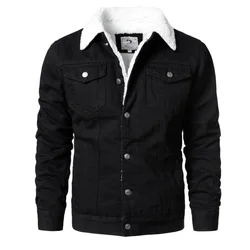 Men Black Denim Jackets Solid Casual Denim Coats New Male Winter Fleece High Quality Cotton Jeans Jackets Warm Coats XS-6XL