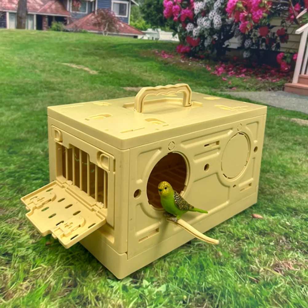 

Pet Bird Carrying Cage Light Yellow Foldable Portable Parrot Carrier for Small Animals Travel Friendly Bird Transport Cage