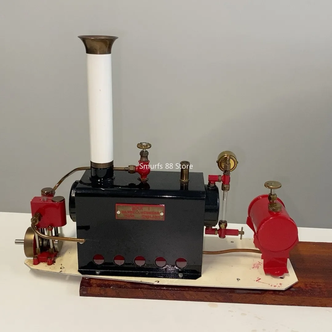 Modelo de motor a vapor retrô, caldeira de metal, conjunto completo de motor a vapor, cilindro único com base, válvula de pressão móvel