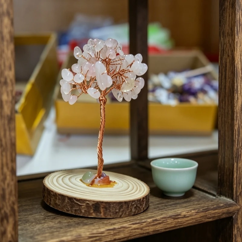 Natural Pink Rose Quartz Crystal Tree Perfect for Home Decor on A Bedroom Table A Spiritual Gift Comes with Different Bases