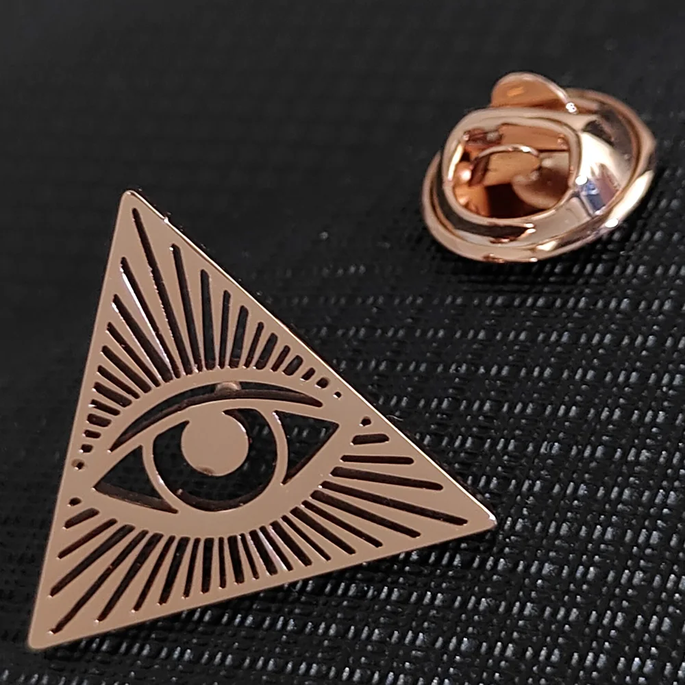 New - Stainless Steel 18kGold Plated Stainless Steel Brooch: Triangular Eye Symbol Design, Fashionable Lapel Pin