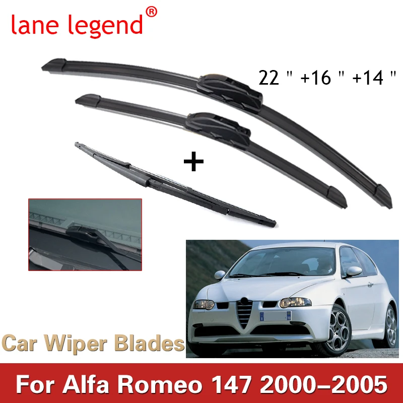 Car Wiper Front & Rear Windshield Wiper Blades Set For Alfa Romeo 147 2000 - 2005 Windscreen Rear Window 22