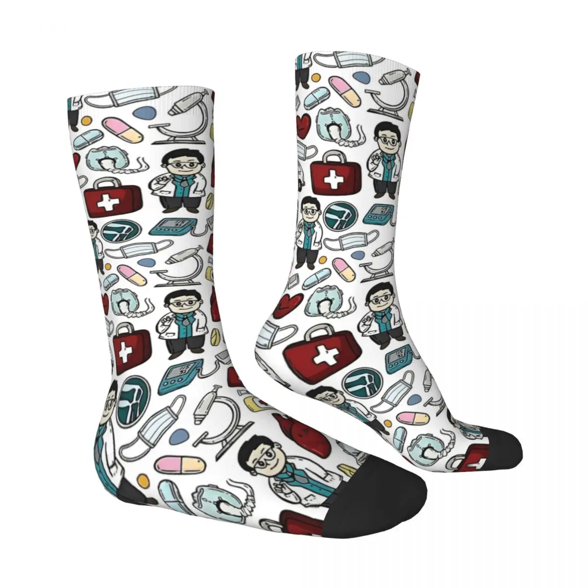 의료 의사 일반 의사 이음새 없는 디자인 스타킹 프린트 패션 양말 가을 항균 양말 성인 남성 양말