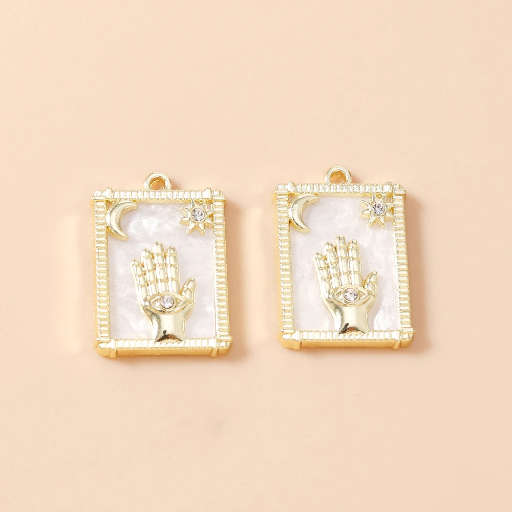 Leslie 5 Stück 15*21mm Goldfarbene Tarot-Mond-Stern-Hamsa-Hand-Anhänger für DIY Fatima-Hand-Auge-Halsketten-Schmuckherstellung Zubehör – Detail 28