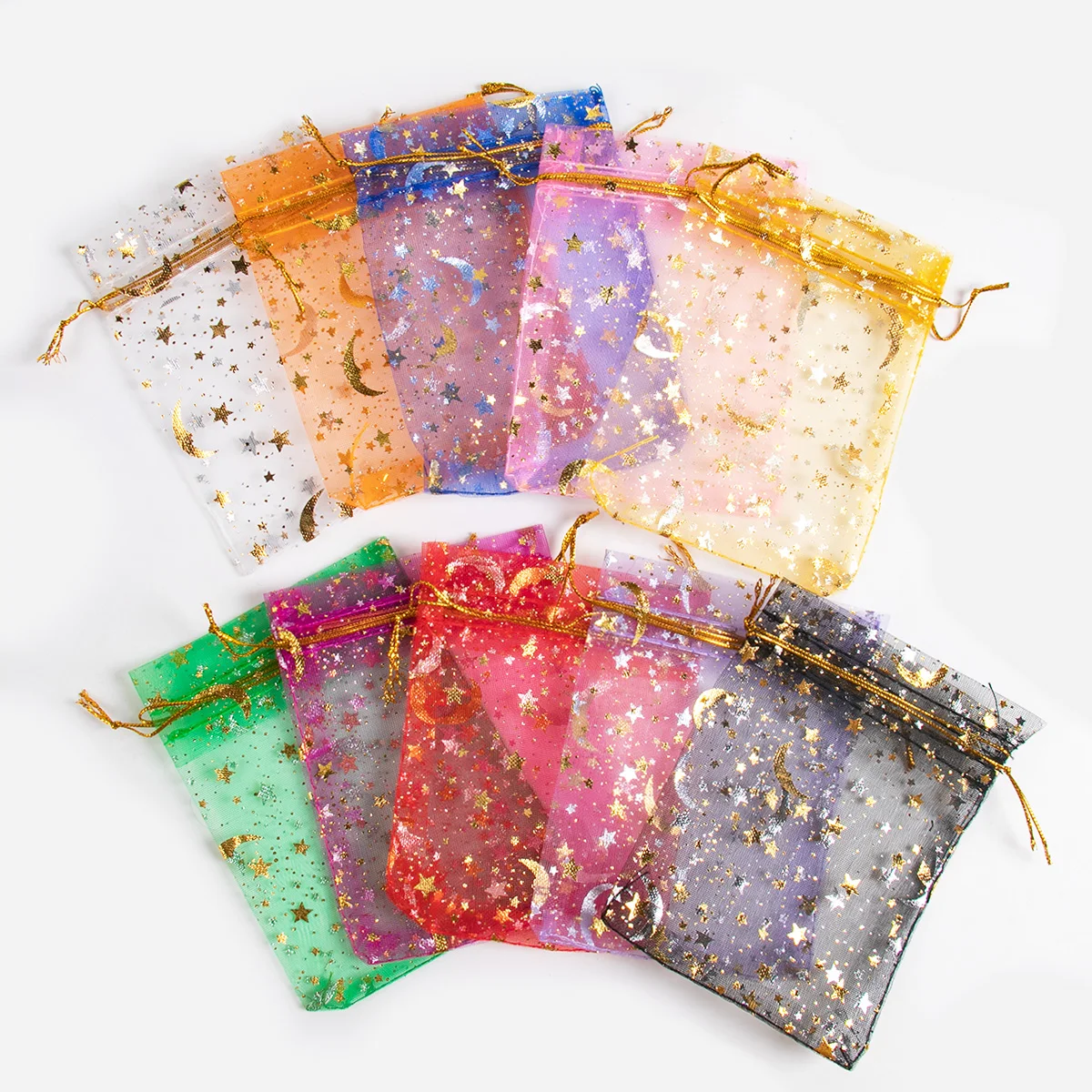 50pcs Star Moon design Drawstring Organza Sack Bags Eid Mubarak Wedding Party decoration Candy Gift Packing Bag Jewelry Pouch