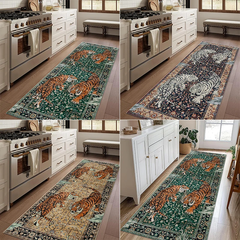 

Green Vintage Tiger Long Rug Soft Non-slip Machine Washable Floor Mat Indoor Carpet for Kitchen Foot Mat Balcony Hallway Rugs 러그