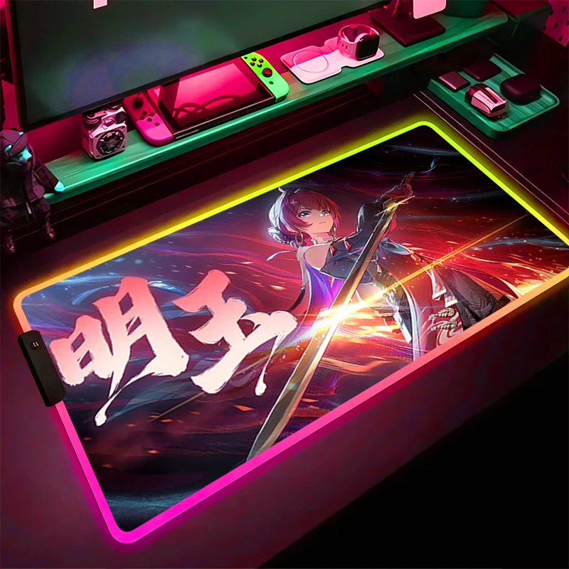 

RGB LED Mouse Pad Gaming Mat PC Accessories Mousepad Desk Mat Non Slip Extended Pad Rubber W-wuthering Waves Danjin Keyboard Pad