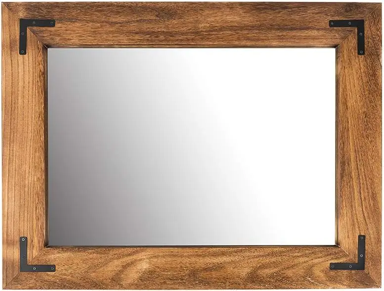 Rustic Wooden Framed Wall Mirror, Natural Bathroom Vanity for Farmhouse Decor, Vertical or Horizontal Hanging (26