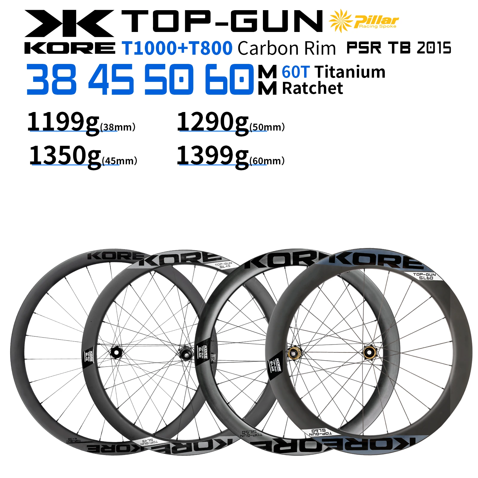

Колесная пара серии KORE TOP-Gun HG/XD Корпус свободной втулки Карбоновый обод 24 отверстия 38/45/50/60 мм Высота 60T Ступица с храповым механизмом из титанового сплава