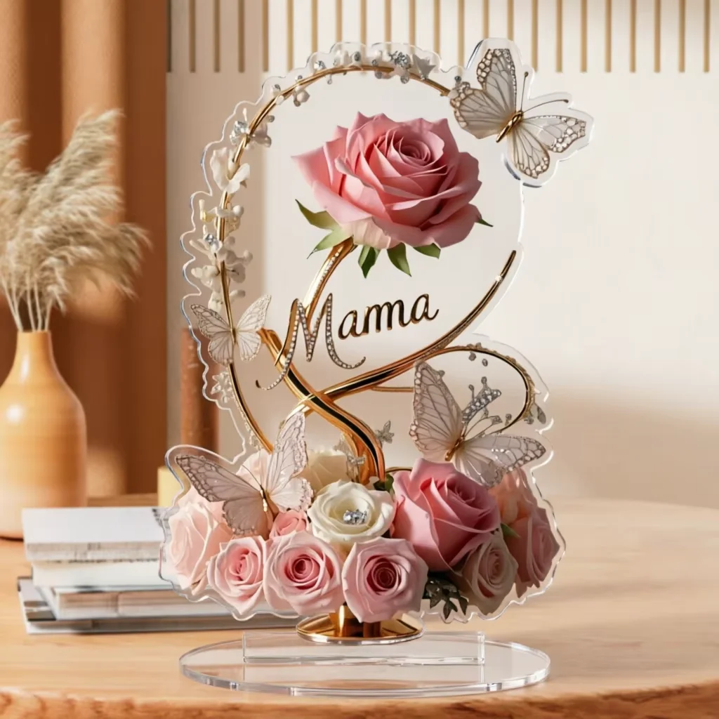 1pc 8in 2D Flat Acrylic Rose Mother's Day Gift for Mom - Birthday & Anniversary Decoration Filial Child to Mother Table Ornament