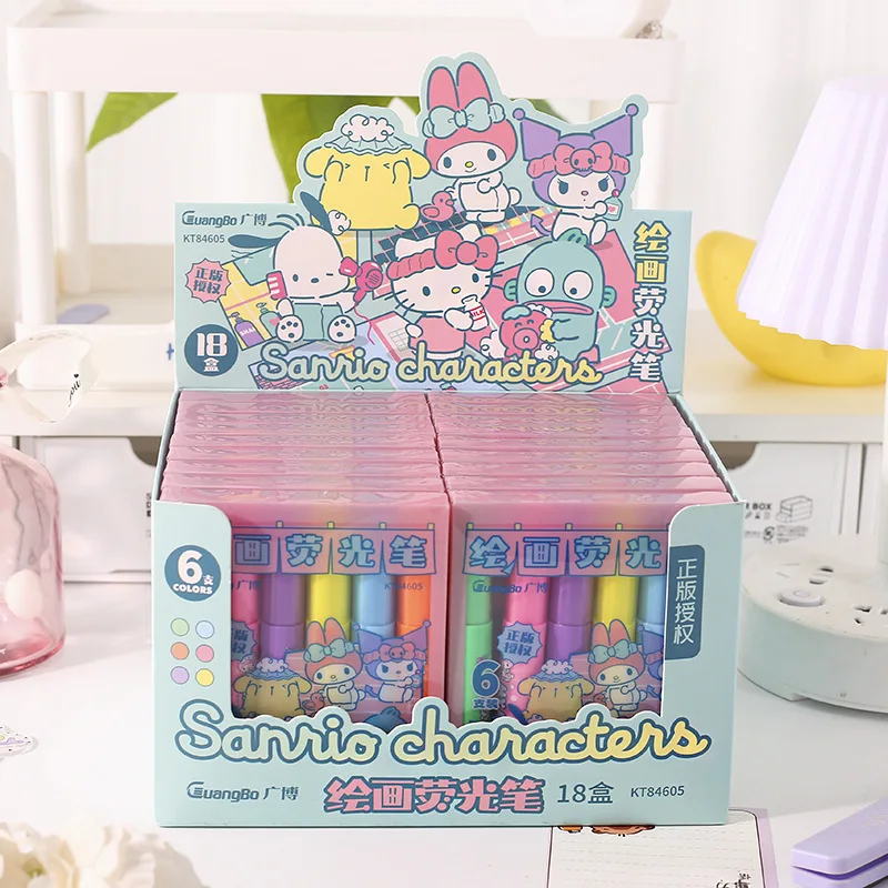 24pcs/lot Sanrio Melody Kuromi 6 Colors Highlighter Hangyodon Kitty Drawing Fluorescent Marker Pens Office School Supplies