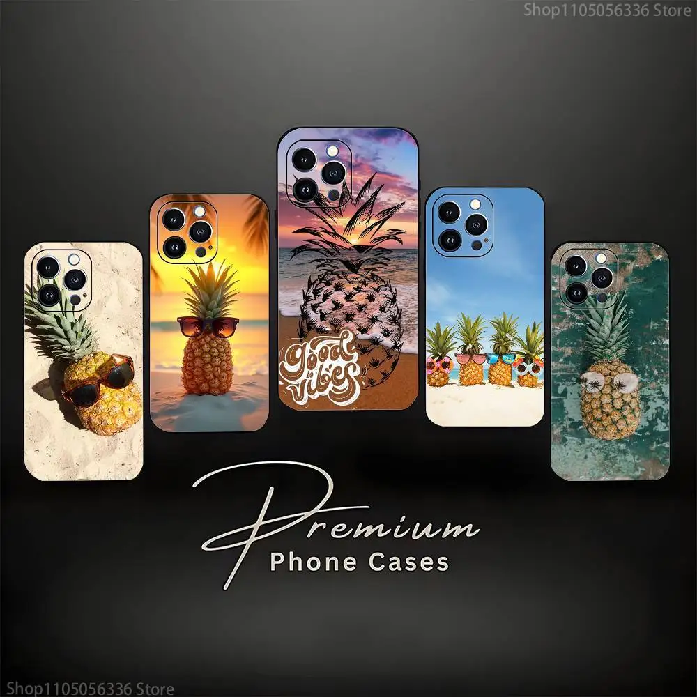 

Summer pineapple Phone Case For iPhone 17,16,15,14,13,12,11 ,Pro Max,XS,X,XR,SE,Mini,8,7,Soft Silicone Black Cover