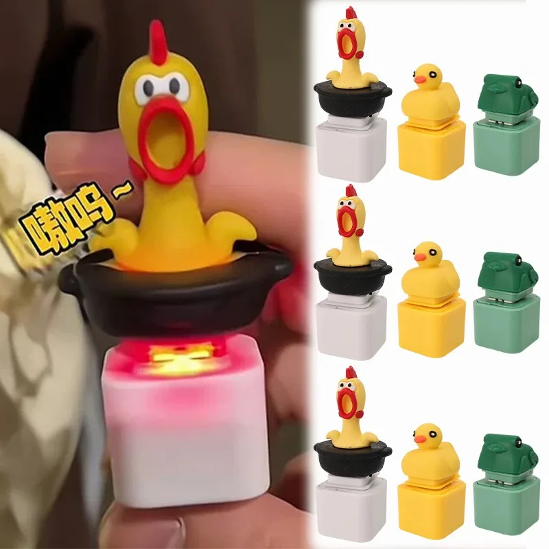 1/3/6/10pcs Funny Stress Relief Croaking Frog Duck Keychain Rechargeable Keyboard Fidget Clicker Sound Keyring with LED Light