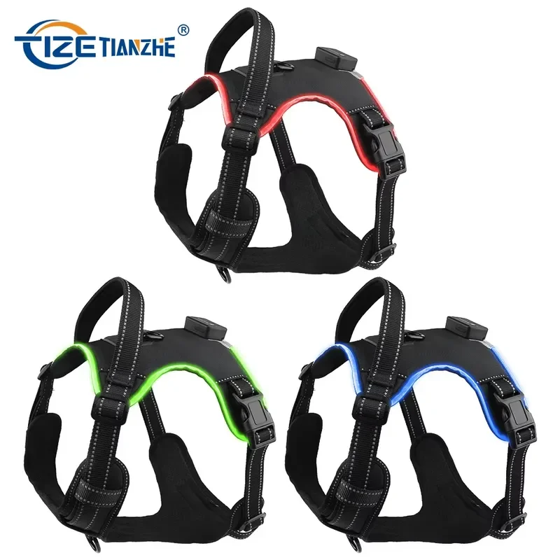 for TIZE Light LED Dog Harness No Pull Reflective Breathable Heavy Duty Large Training Tactical Service Custom Pet Dog - view 6