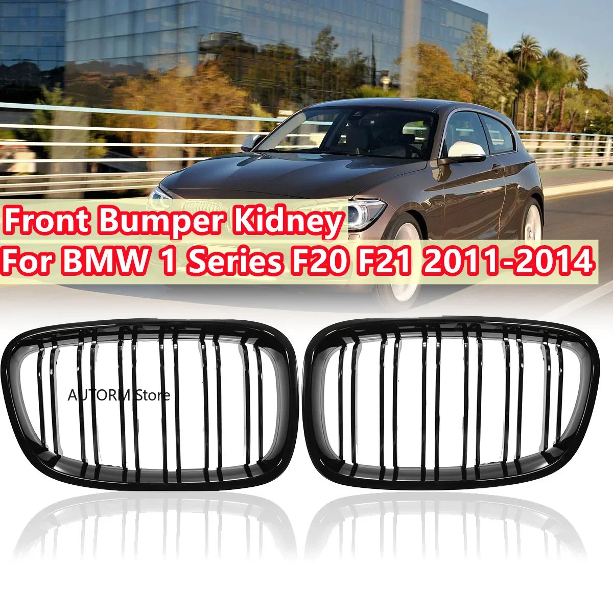 2011-2014 Racing Grille For BMW 1 Series F20 F21 2011 2012 2013 2014 Glossy Black Front Kidney Grill Grille Sports 2 Slat