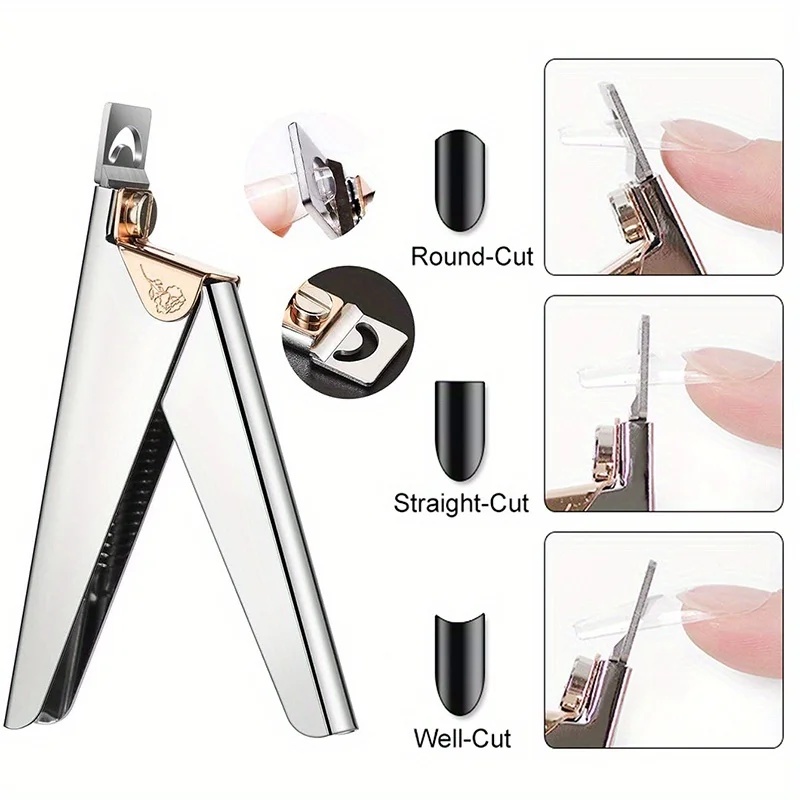 Żel UV ze stali nierdzewnej Fałszywe końcówki do paznokci Trymer Clipper Edge Cutter Nail Art Manicure U Word Rainbow Gold Silver Tools