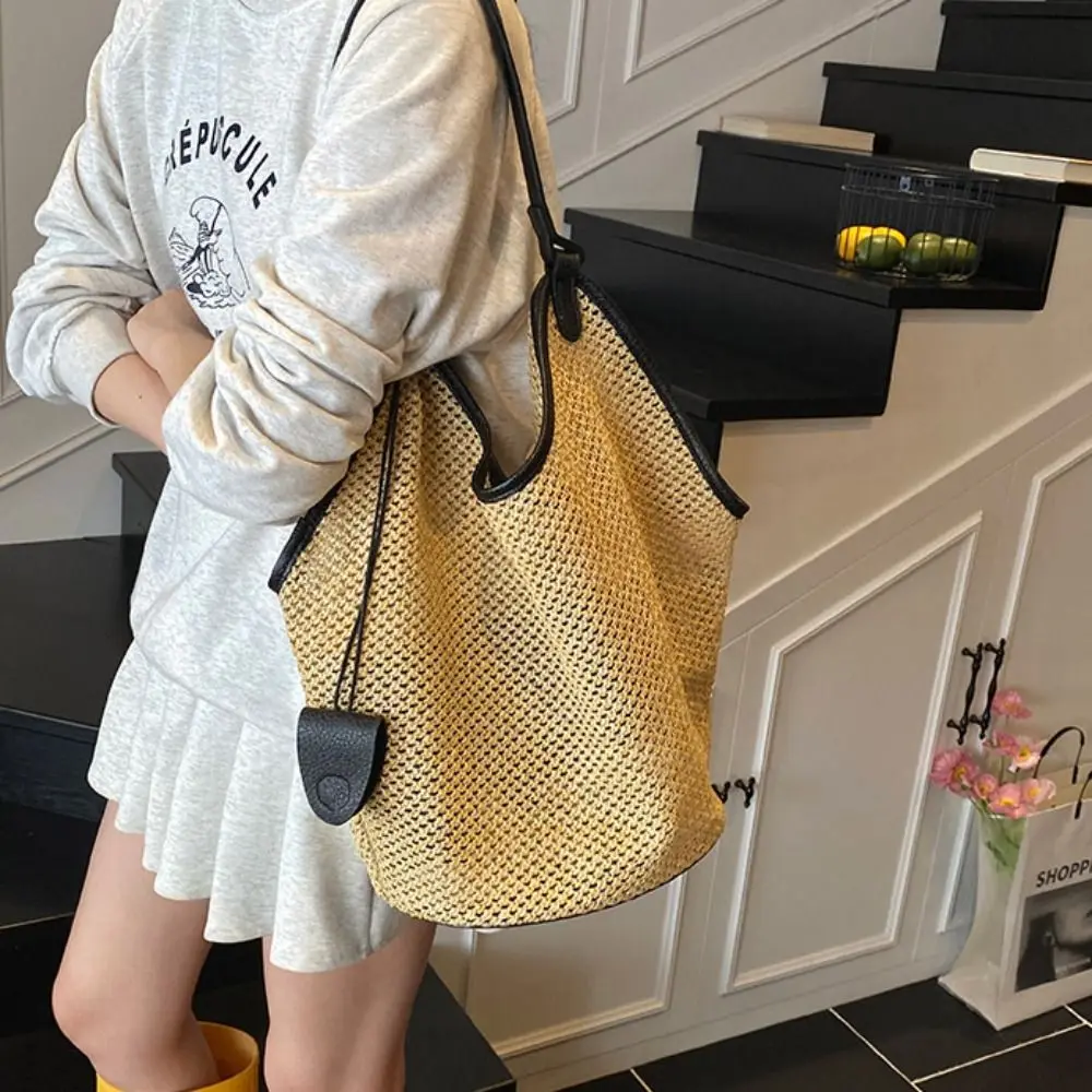 

Полая соломенная тканая сумка, сумка на плечо для родителей, большая сумка с зажимом для солнцезащитных очков, богемная пляжная сумка, пляжная сумка большой вместимости