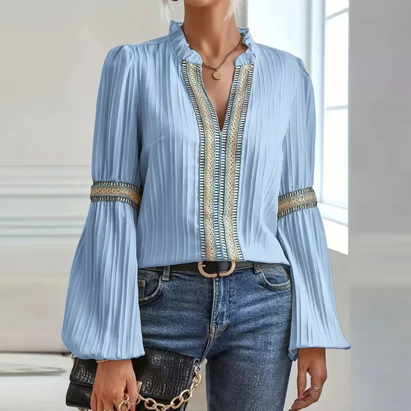 

Women Blouse Shirt New Long Sleeve Ruffled Collar Lace Black Blouse Shirt Women Tops Blouses Shirts Blusas Para Mujer 2025 Q290