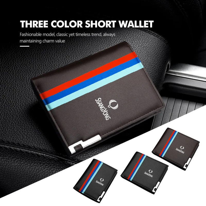 

Car Men's Short Wallet Folding Credit Card Holder Coin Purse For SsangYong Actyon Sport Korando Rexton Kyron Rodius Tivoli Musso