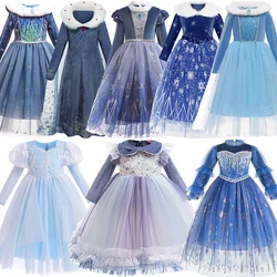 Girls Elsa Autumn Winter Princess Dress Cosplay Costume Kids Snow Queen Elegant Gowns Children Birthday Charm Party Clothes