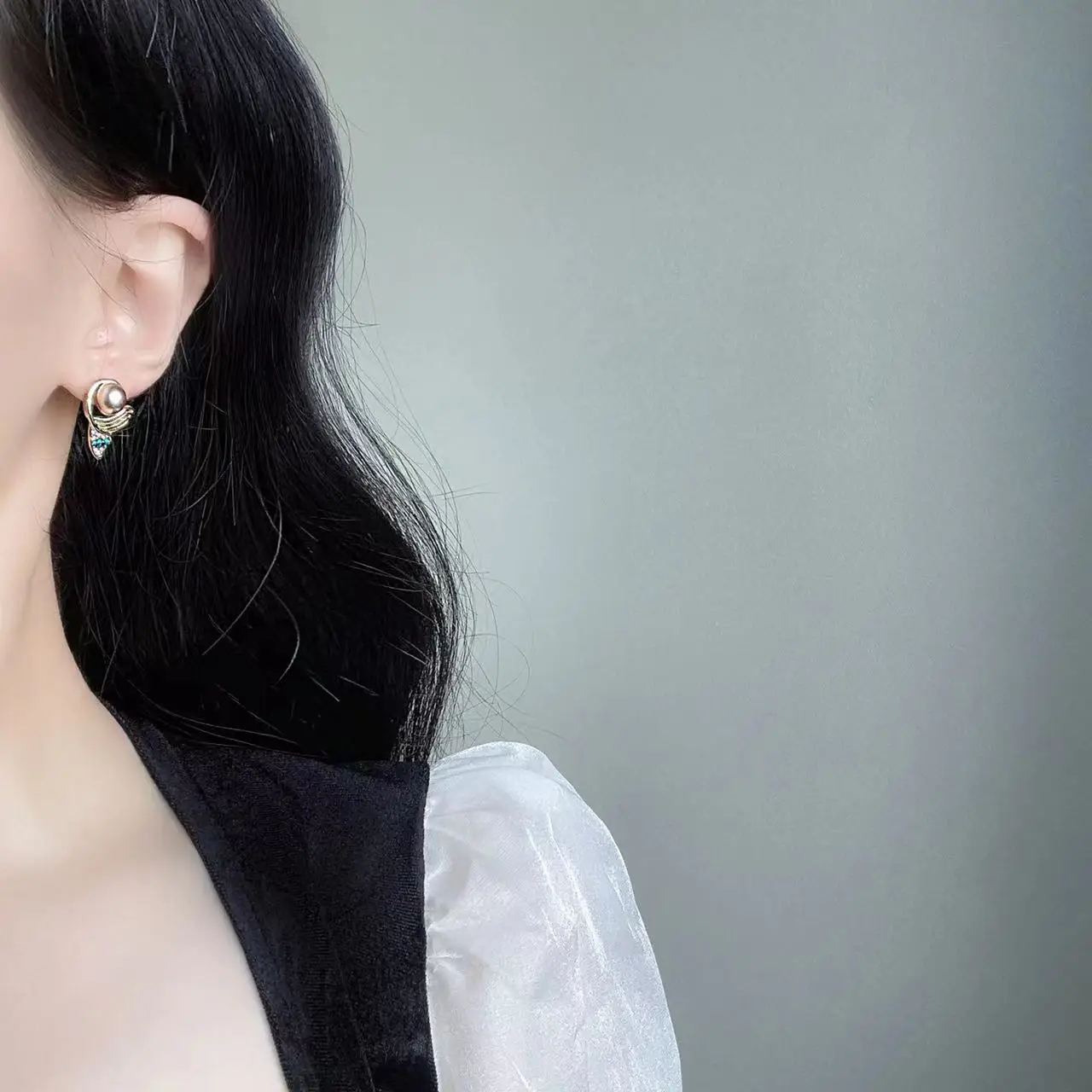 2026 كريستال ذيل السمكة وأقراط للإناث الأزرق حجر الراين الشمبانيا مقلد اللؤلؤ الحلو بوهو المرأة الأقراط الصغيرة