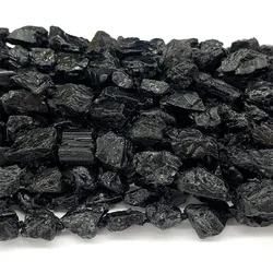 Veemake Natural Raw Mineral Black Tourmaline Nugget Free Form Loose Rough Matte Faceted Beads 08348